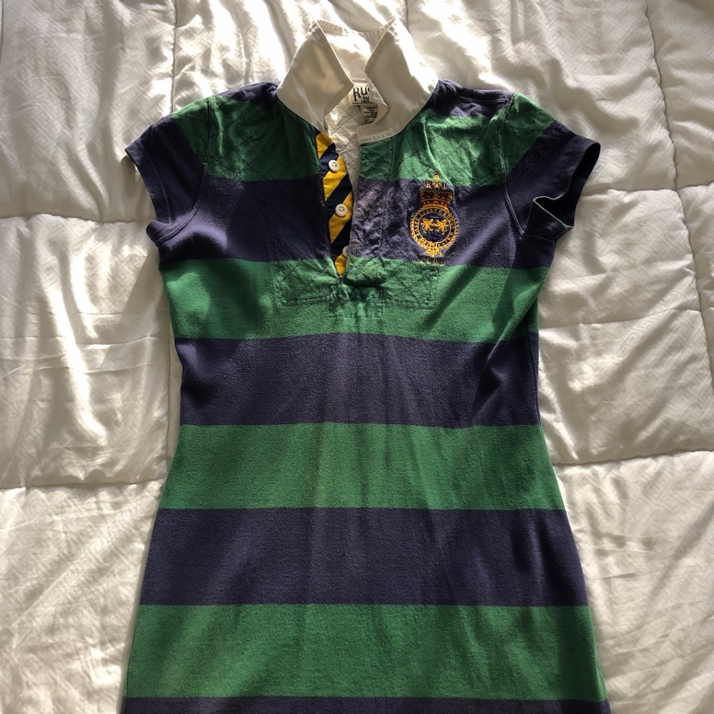 Rugby Green/Navy Stripe Short-Sleeve Polo Dress